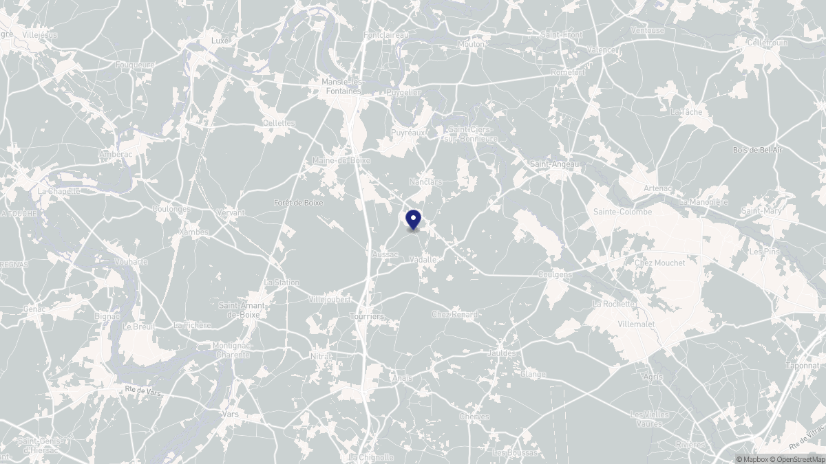 Aperçu cartographique de Aussac-Vadalle, centré sur la commune