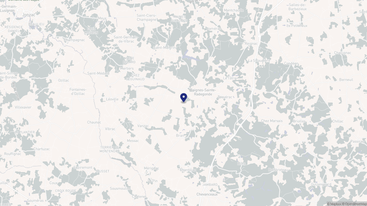 Aperçu cartographique de Baignes-Sainte-Radegonde, centré sur la commune