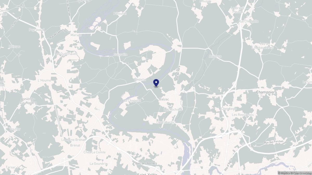 Aperçu cartographique de Balzac, centré sur la commune