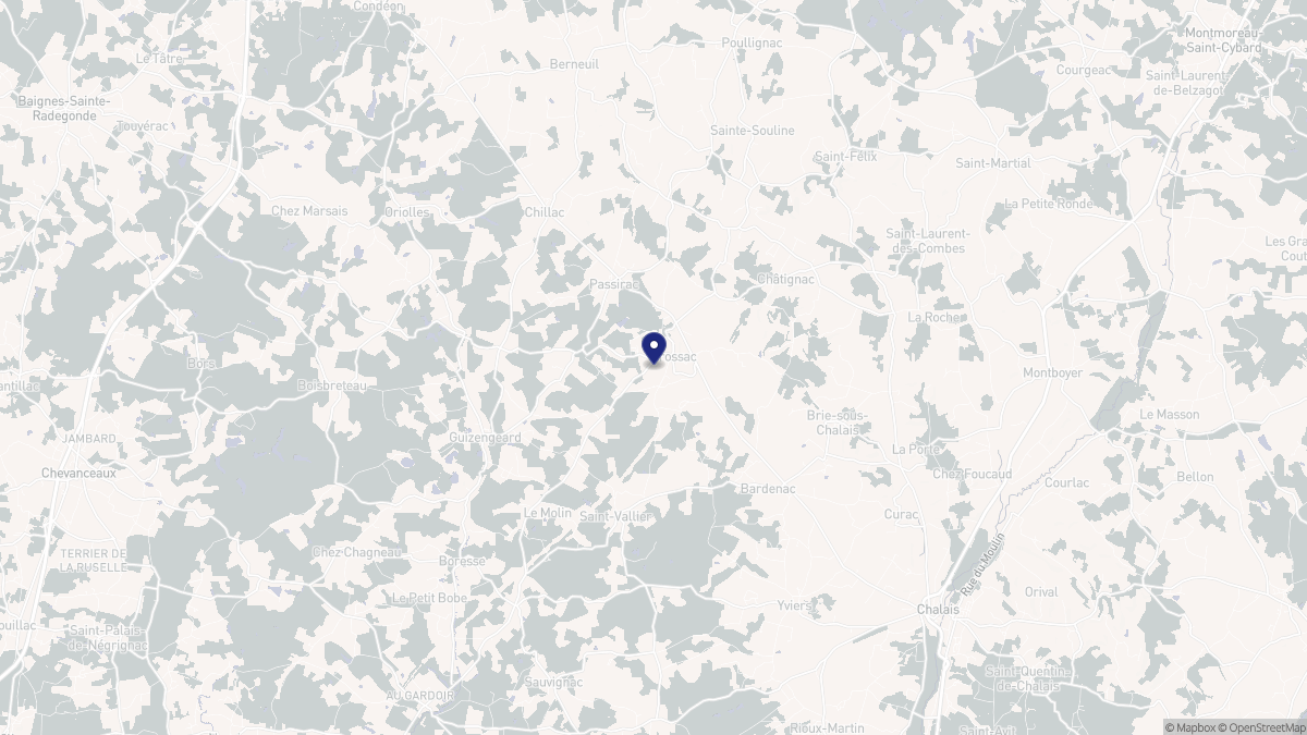 Aperçu cartographique de Brossac, centré sur la commune