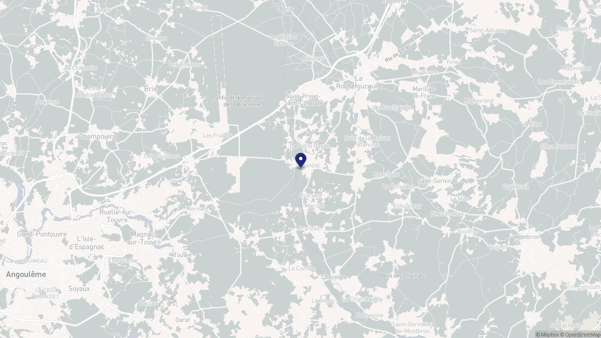 Aperçu cartographique de Bunzac, centré sur la commune