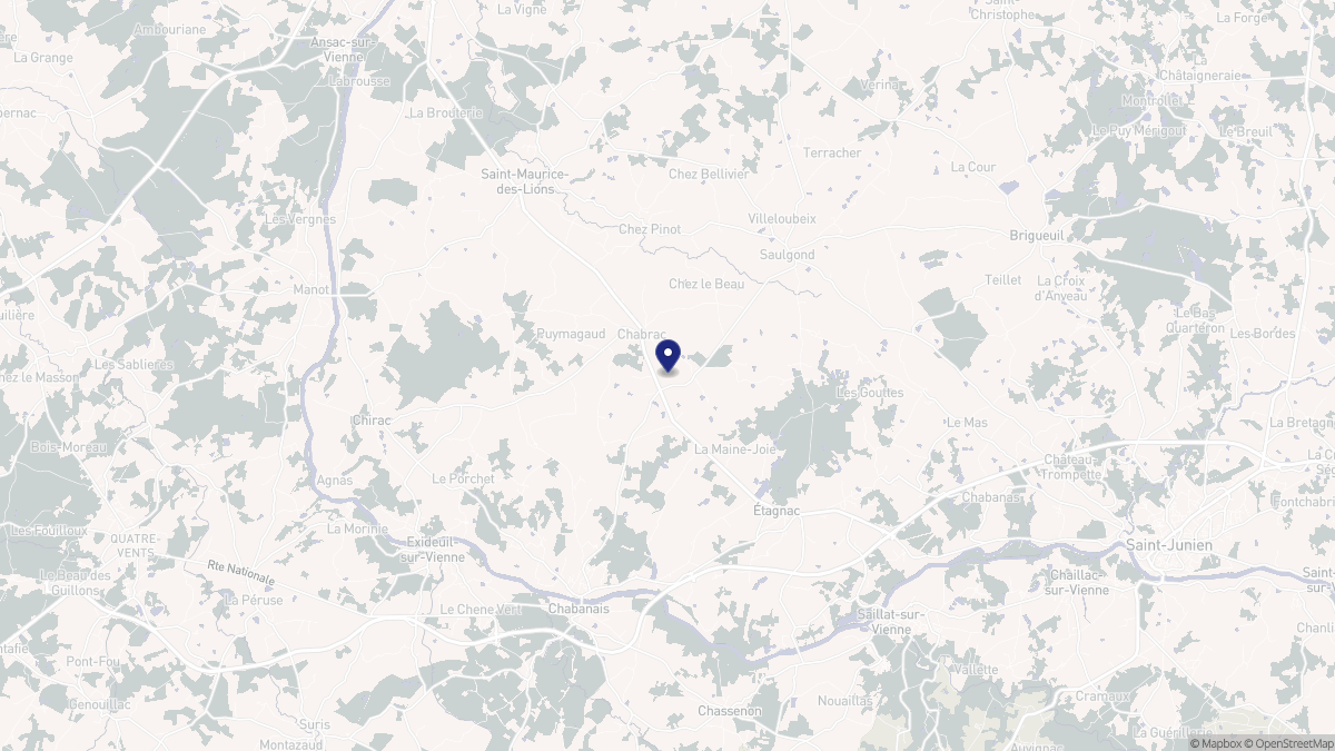 Aperçu cartographique de Chabrac, centré sur la commune