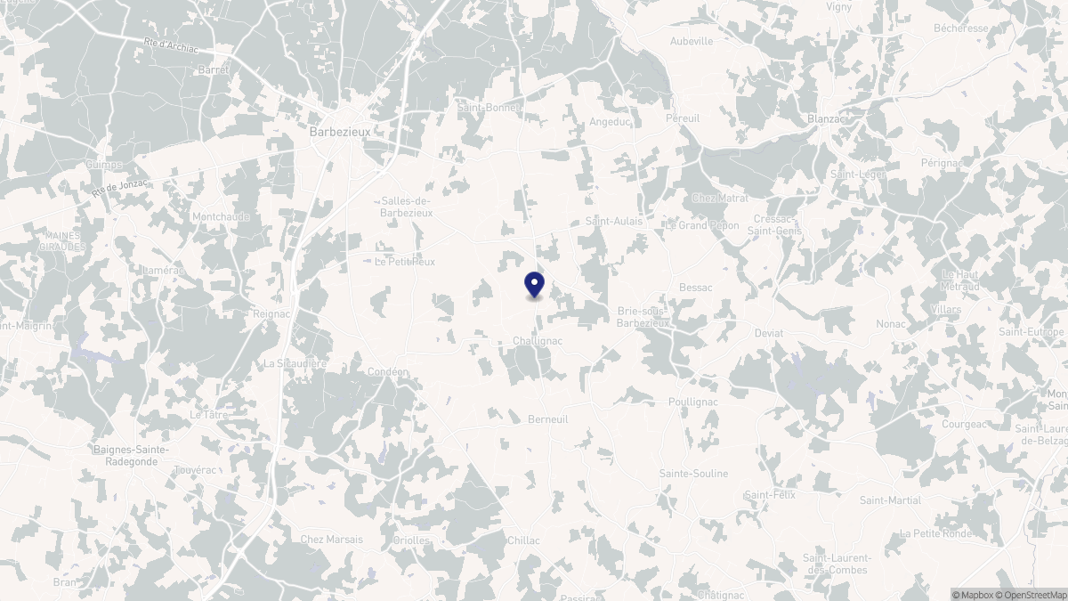 Aperçu cartographique de Challignac, centré sur la commune