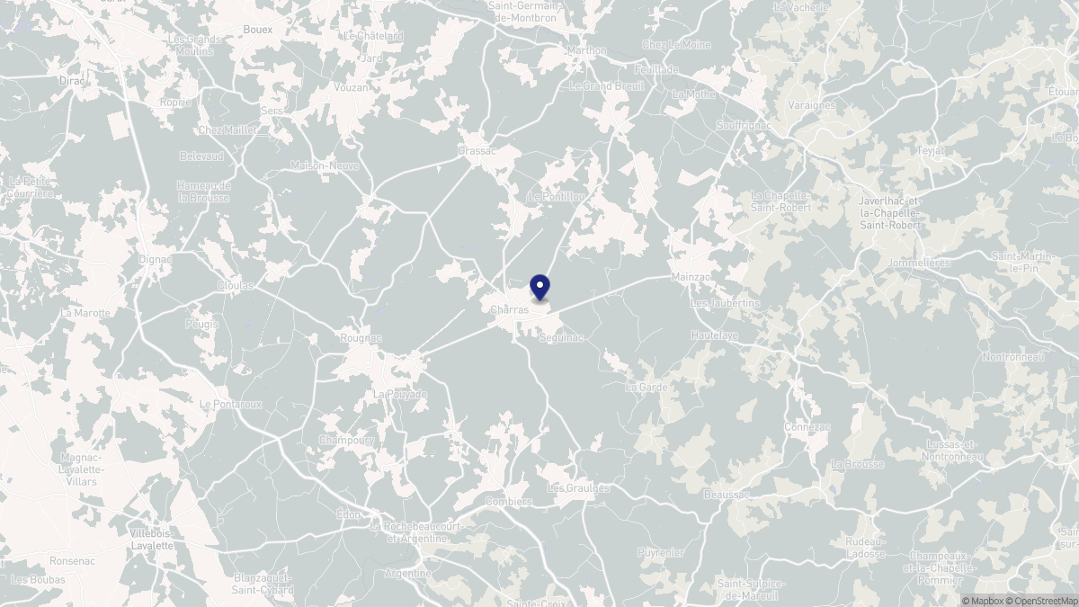 Aperçu cartographique de Charras, centré sur la commune