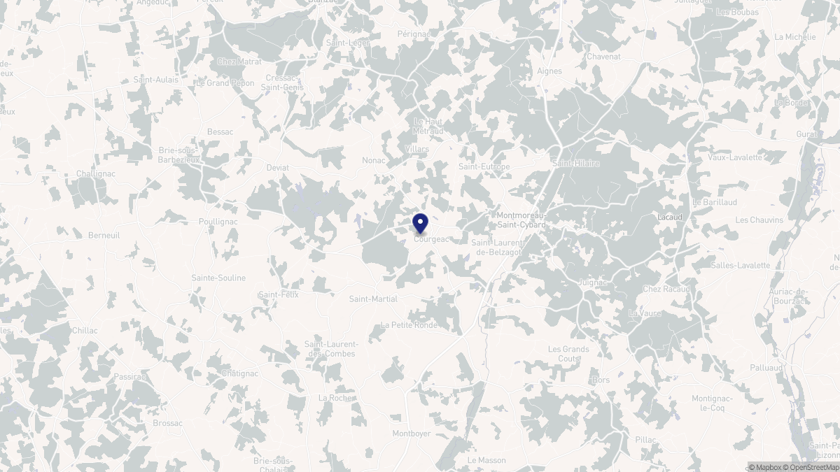 Aperçu cartographique de Courgeac, centré sur la commune