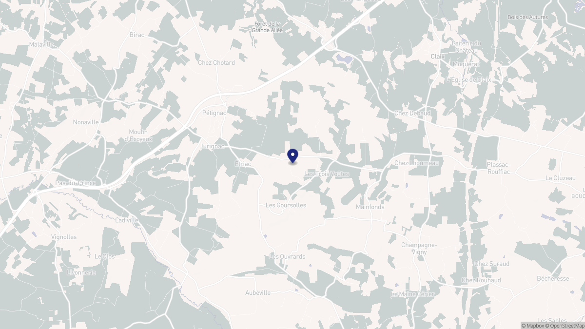 Aperçu cartographique de Étriac, centré sur la commune