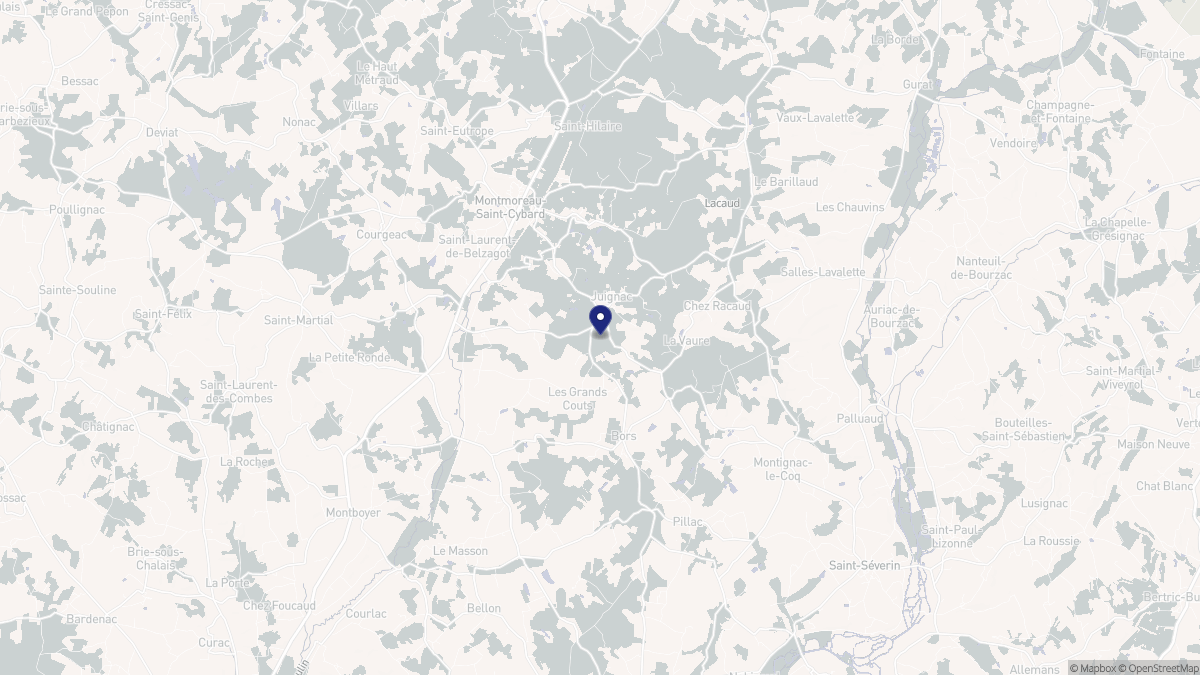 Aperçu cartographique de Juignac, centré sur la commune
