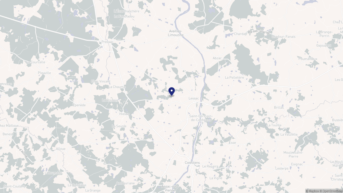 Aperçu cartographique de Lessac, centré sur la commune