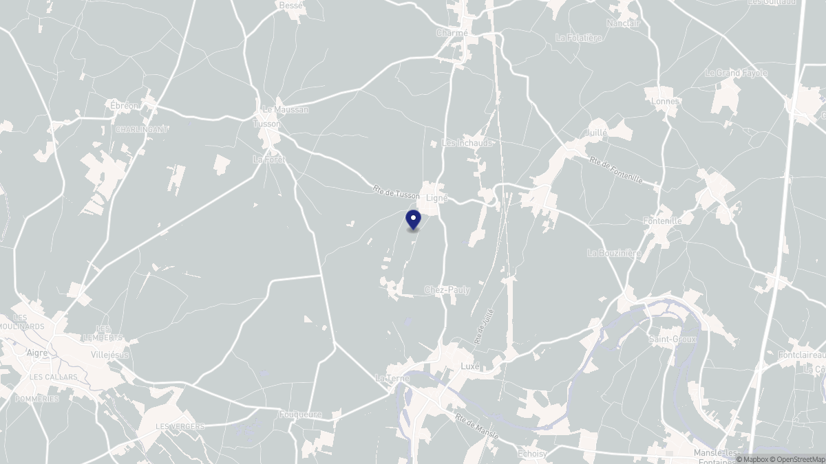 Aperçu cartographique de Ligné, centré sur la commune
