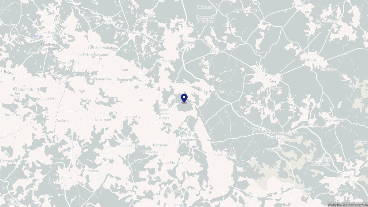 Aperçu cartographique de Magnac-lès-Gardes, centré sur la commune