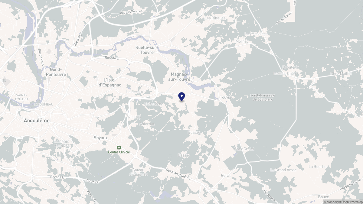 Aperçu cartographique de Magnac-sur-Touvre, centré sur la commune