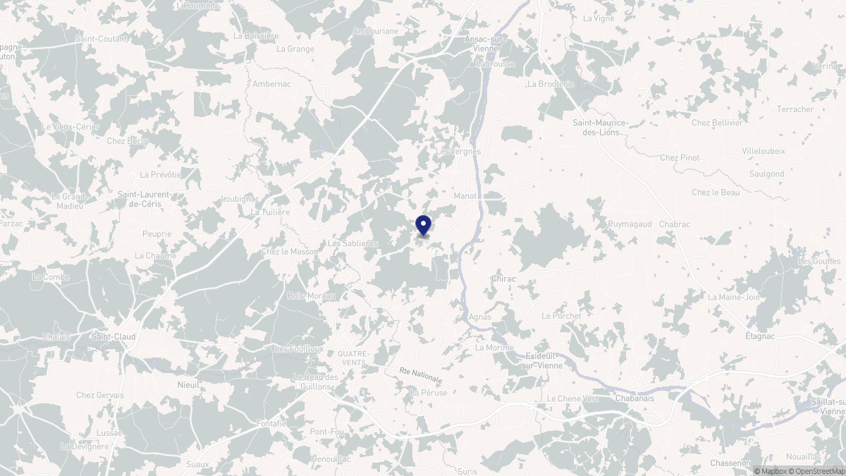 Aperçu cartographique de Manot, centré sur la commune