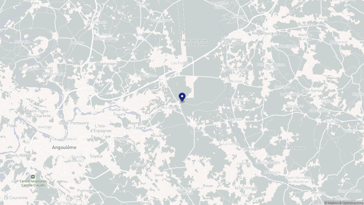 Aperçu cartographique de Mornac, centré sur la commune