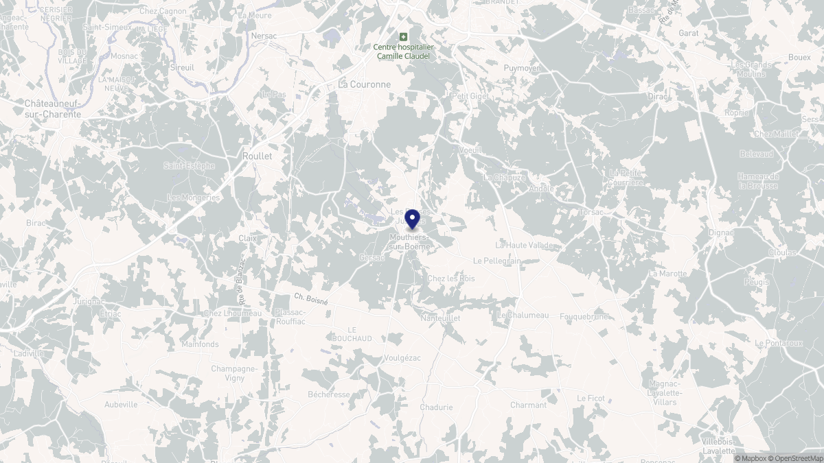 Aperçu cartographique de Mouthiers-sur-Boëme, centré sur la commune