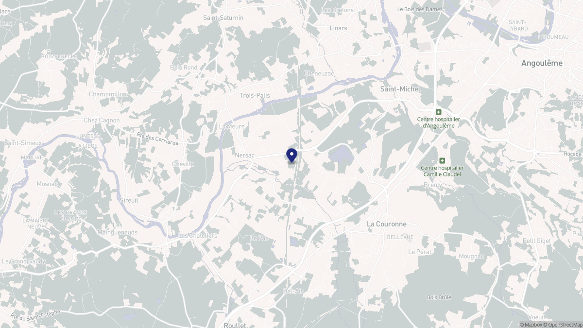 Aperçu cartographique de Nersac, centré sur la commune