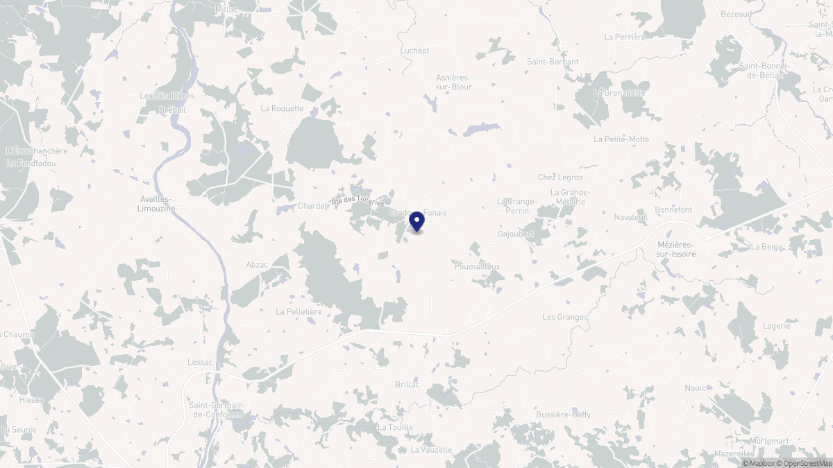 Aperçu cartographique de Oradour-Fanais, centré sur la commune