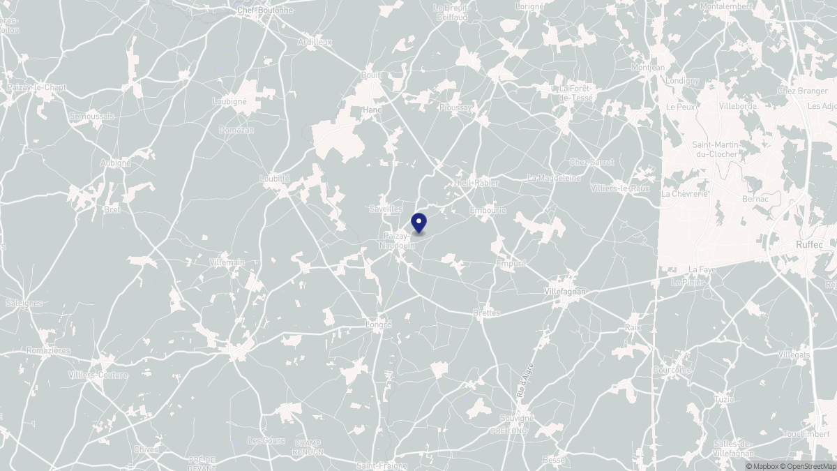 Aperçu cartographique de Paizay-Naudouin-Embourie, centré sur la commune