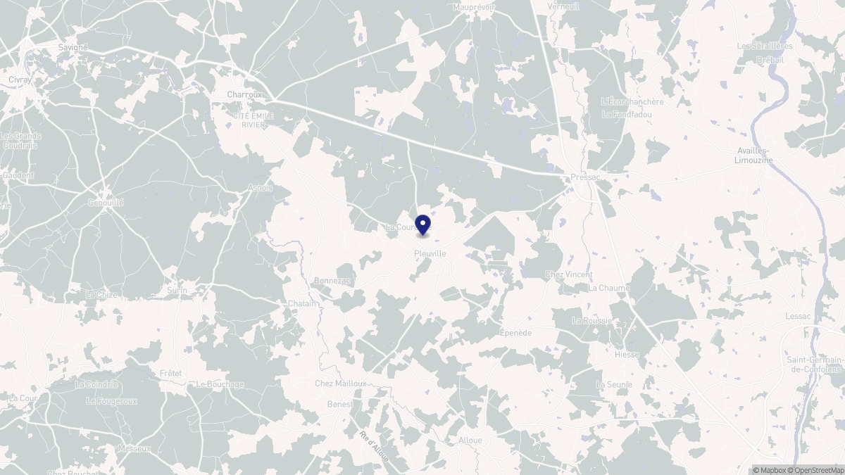 Aperçu cartographique de Pleuville, centré sur la commune