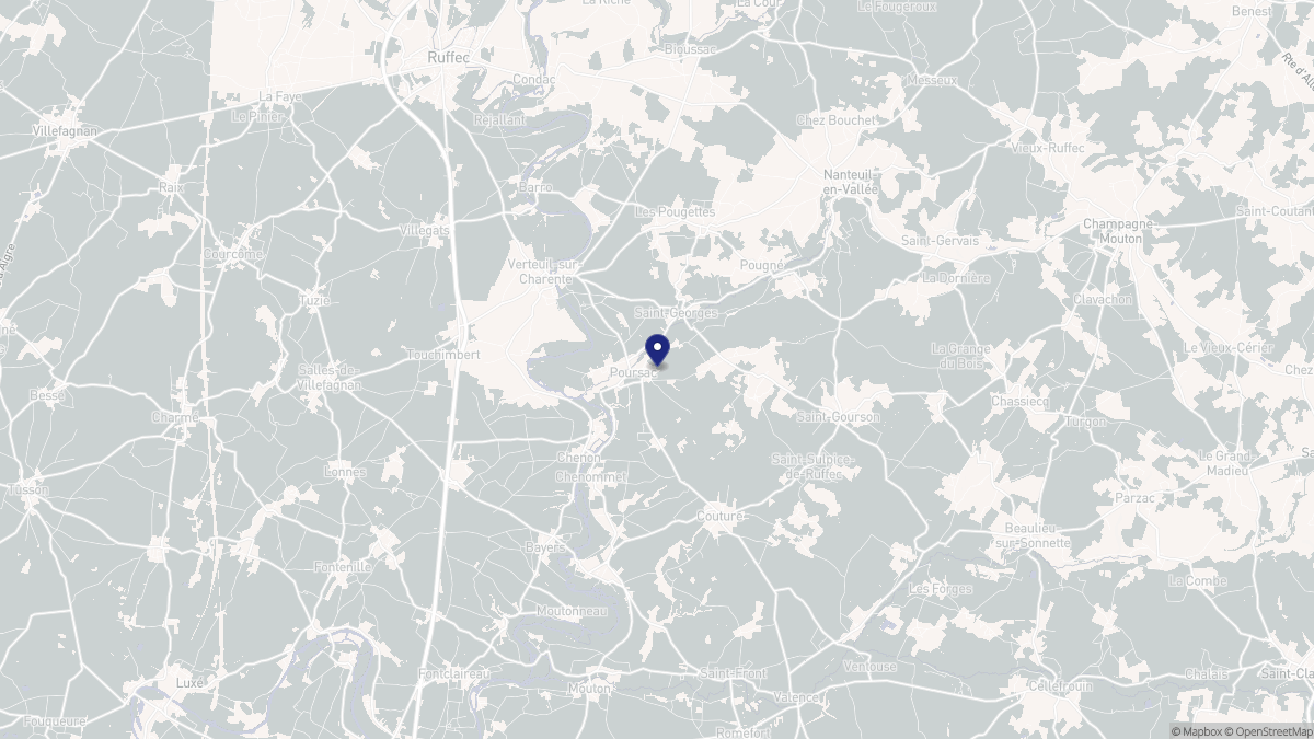 Aperçu cartographique de Poursac, centré sur la commune