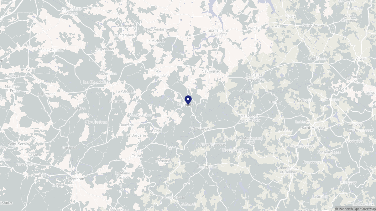 Aperçu cartographique de Roussines, centré sur la commune