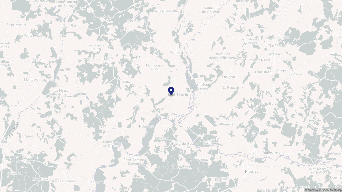 Aperçu cartographique de Saint-Séverin, centré sur la commune
