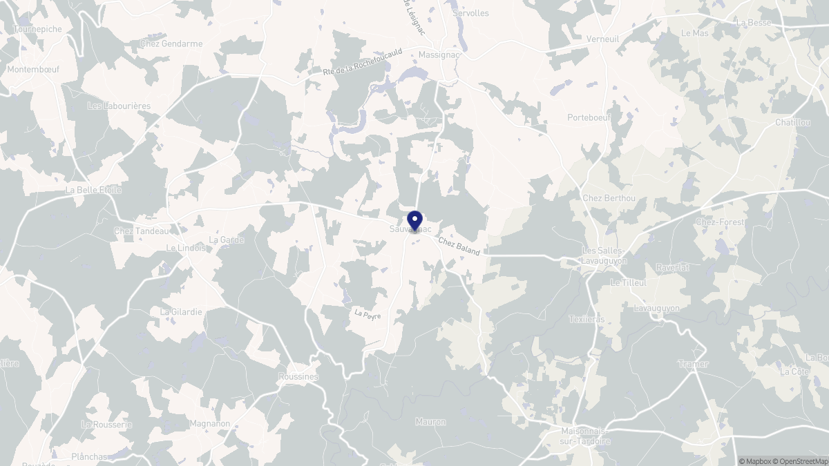 Aperçu cartographique de Sauvagnac, centré sur la commune