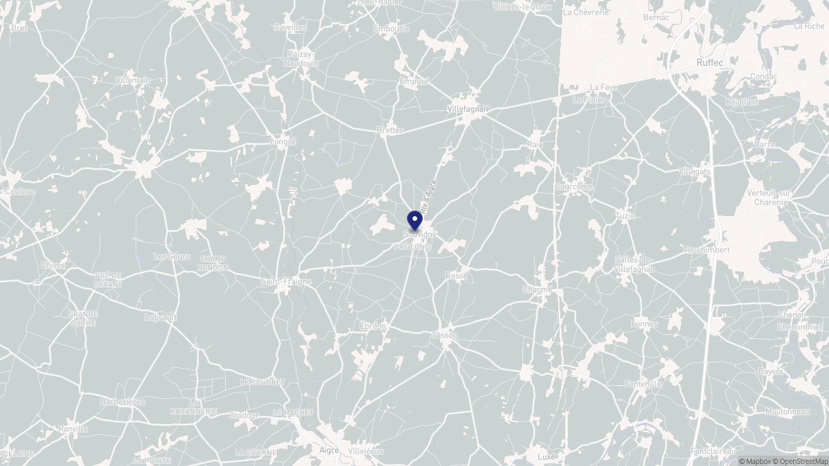 Aperçu cartographique de Souvigné, centré sur la commune