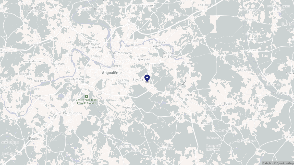 Aperçu cartographique de Soyaux, centré sur la commune