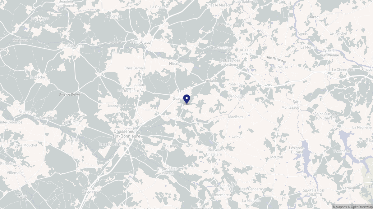 Aperçu cartographique de Suaux, centré sur la commune