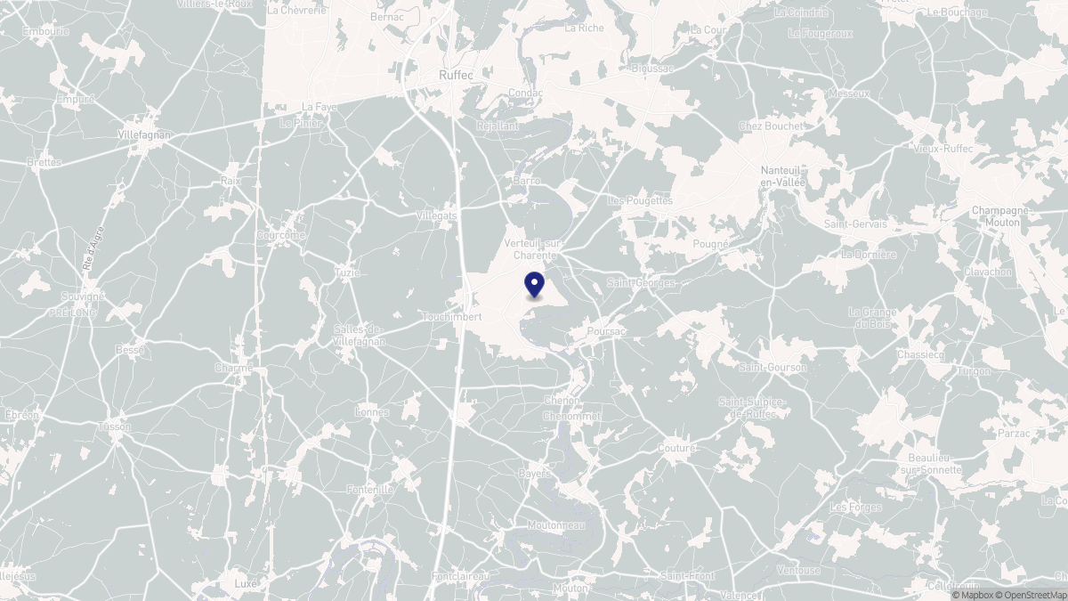 Aperçu cartographique de Verteuil-sur-Charente, centré sur la commune