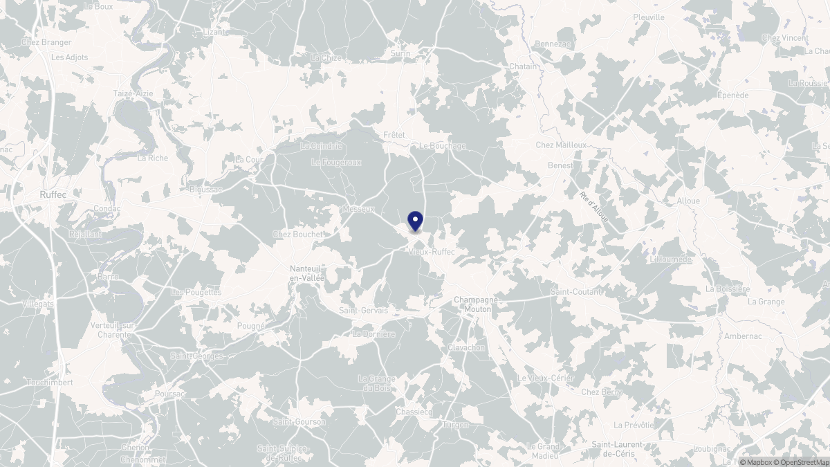 Aperçu cartographique de Vieux-Ruffec, centré sur la commune