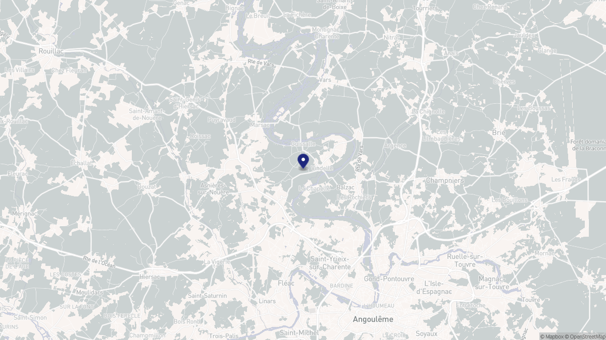 Aperçu cartographique de Vindelle, centré sur la commune