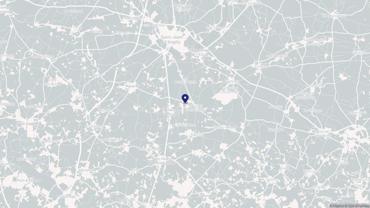 Aperçu cartographique de Asnières-la-Giraud, centré sur la commune