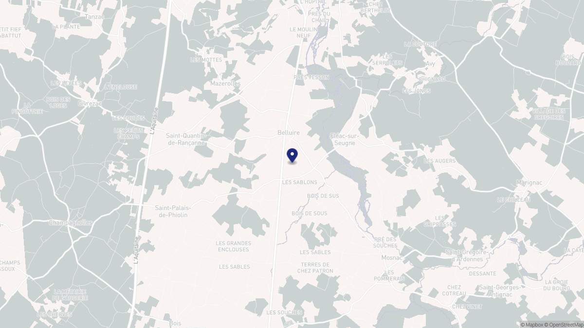 Aperçu cartographique de Belluire, centré sur la commune