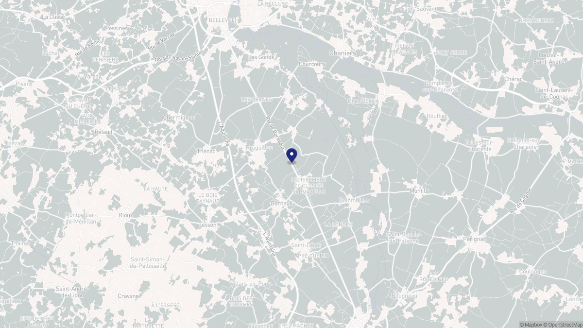 Aperçu cartographique de Berneuil, centré sur la commune