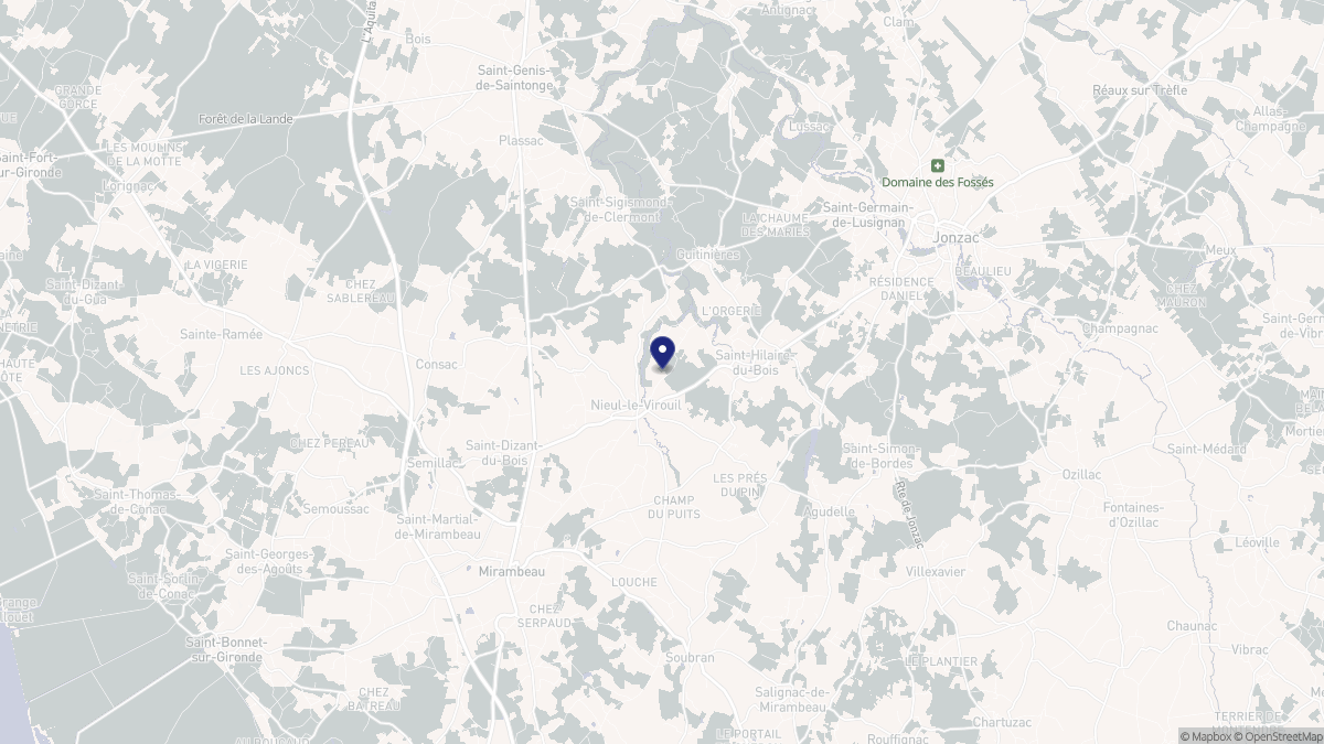 Aperçu cartographique de Nieul-le-Virouil, centré sur la commune