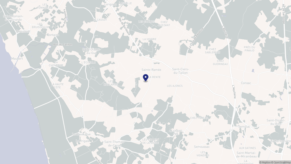 Aperçu cartographique de Sainte-Ramée, centré sur la commune