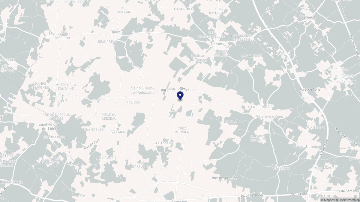 Aperçu cartographique de Saint-Simon-de-Pellouaille, centré sur la commune