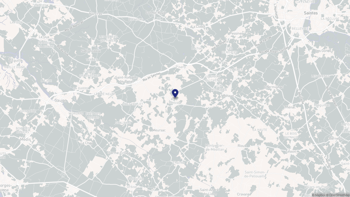 Aperçu cartographique de Thézac, centré sur la commune