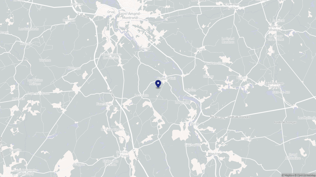 Aperçu cartographique de Ainay-le-Vieil, centré sur la commune