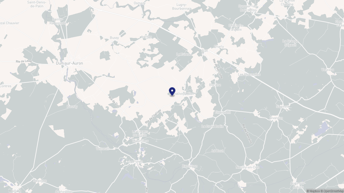 Aperçu cartographique de Chalivoy-Milon, centré sur la commune