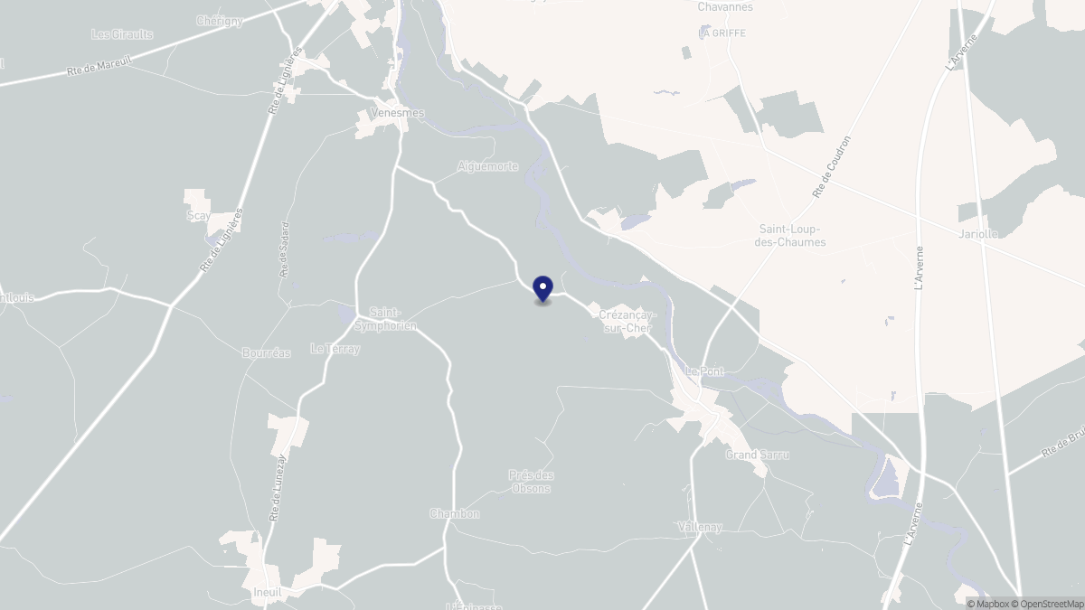 Aperçu cartographique de Crézançay-sur-Cher, centré sur la commune