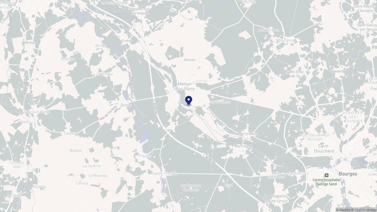 Aperçu cartographique de Mehun-sur-Yèvre, centré sur la commune
