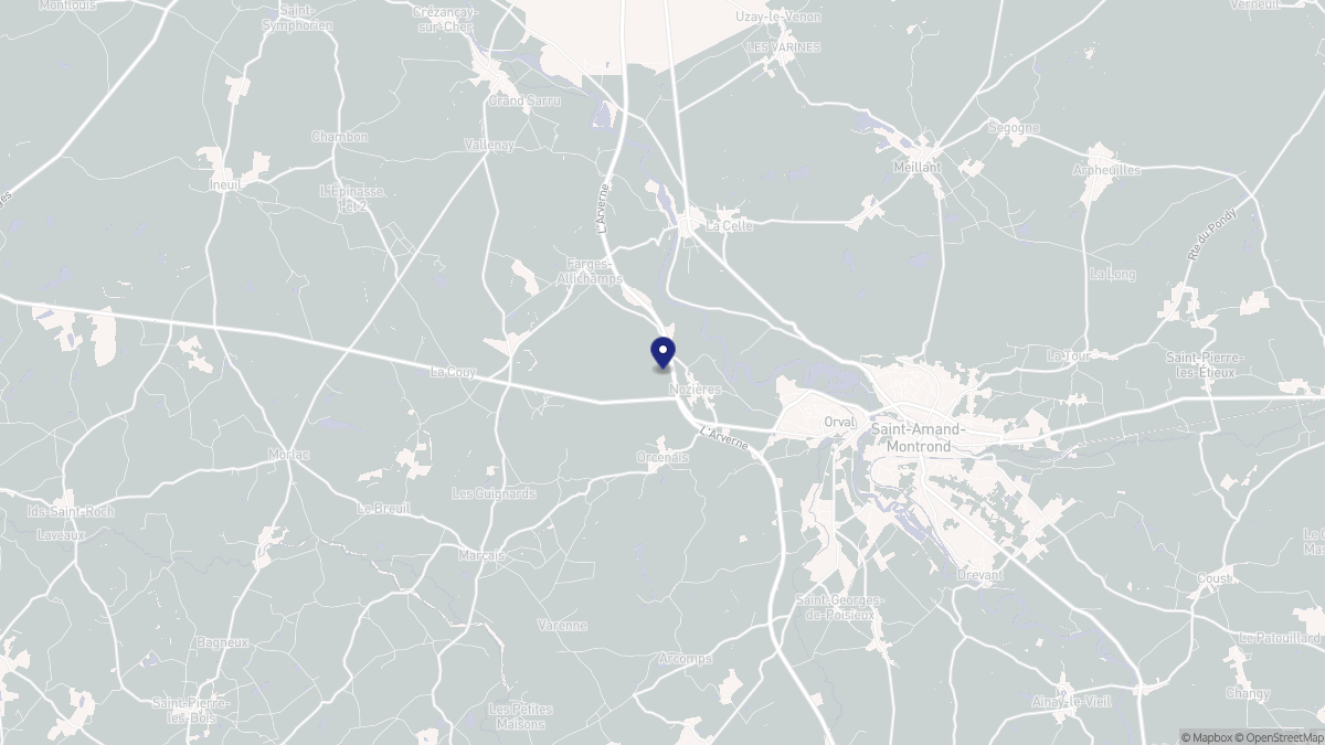 Aperçu cartographique de Nozières, centré sur la commune