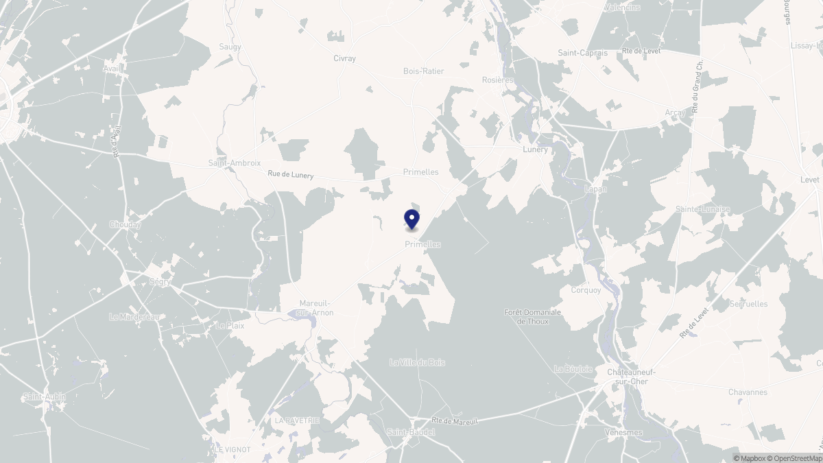 Aperçu cartographique de Primelles, centré sur la commune