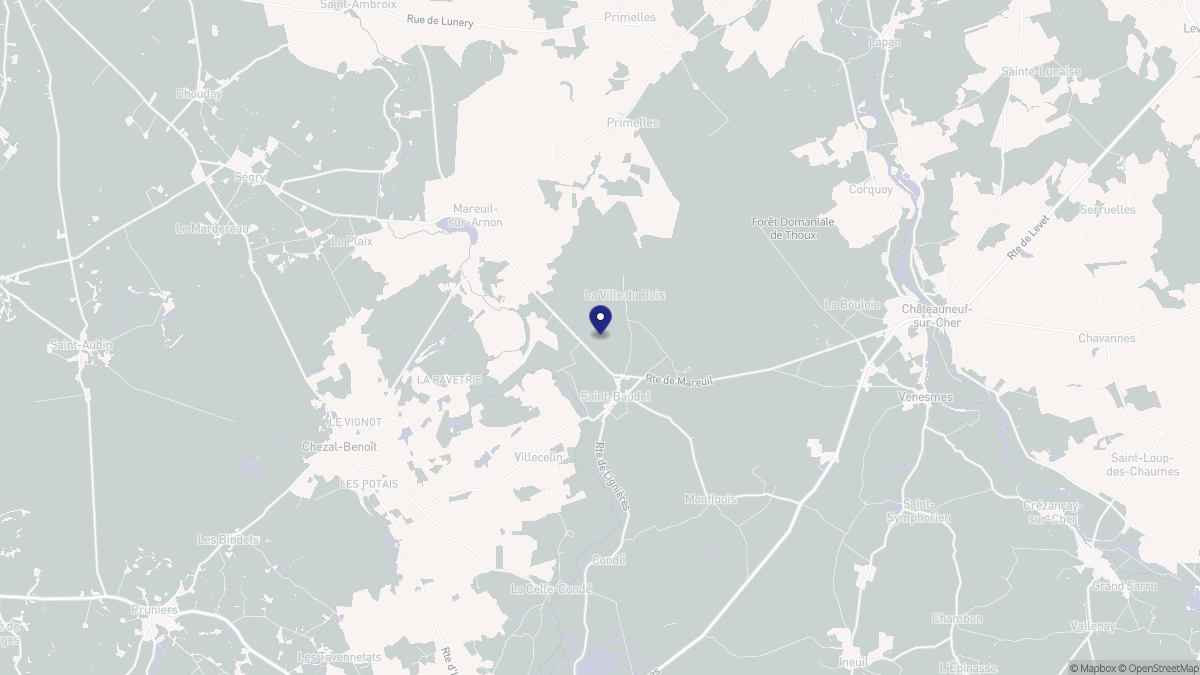 Aperçu cartographique de Saint-Baudel, centré sur la commune