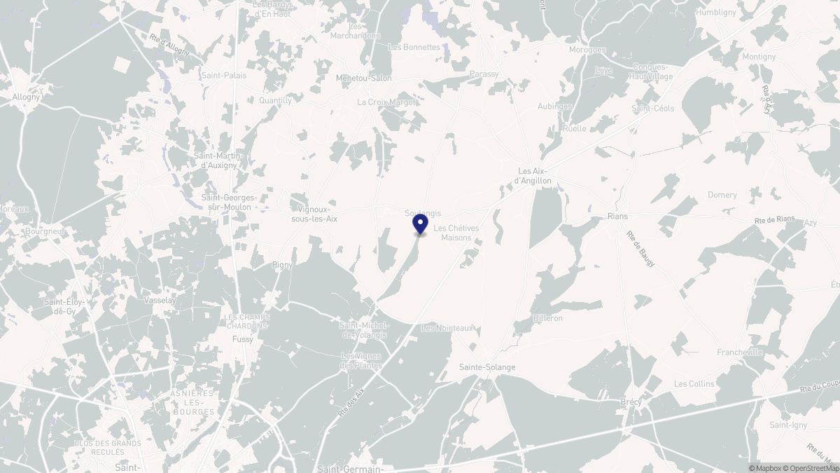 Aperçu cartographique de Soulangis, centré sur la commune