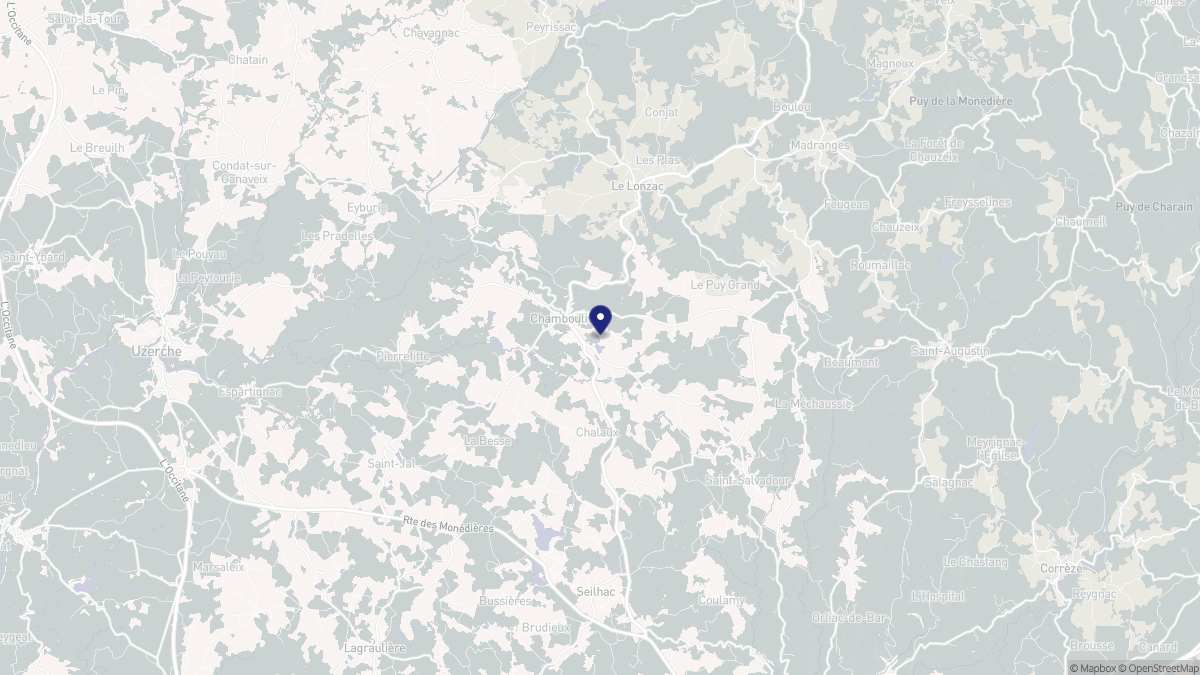 Aperçu cartographique de Chamboulive, centré sur la commune