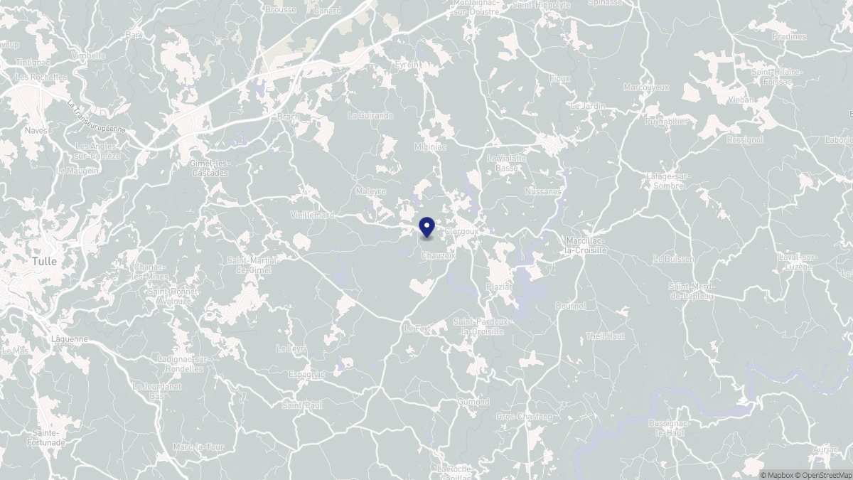 Aperçu cartographique de Clergoux, centré sur la commune