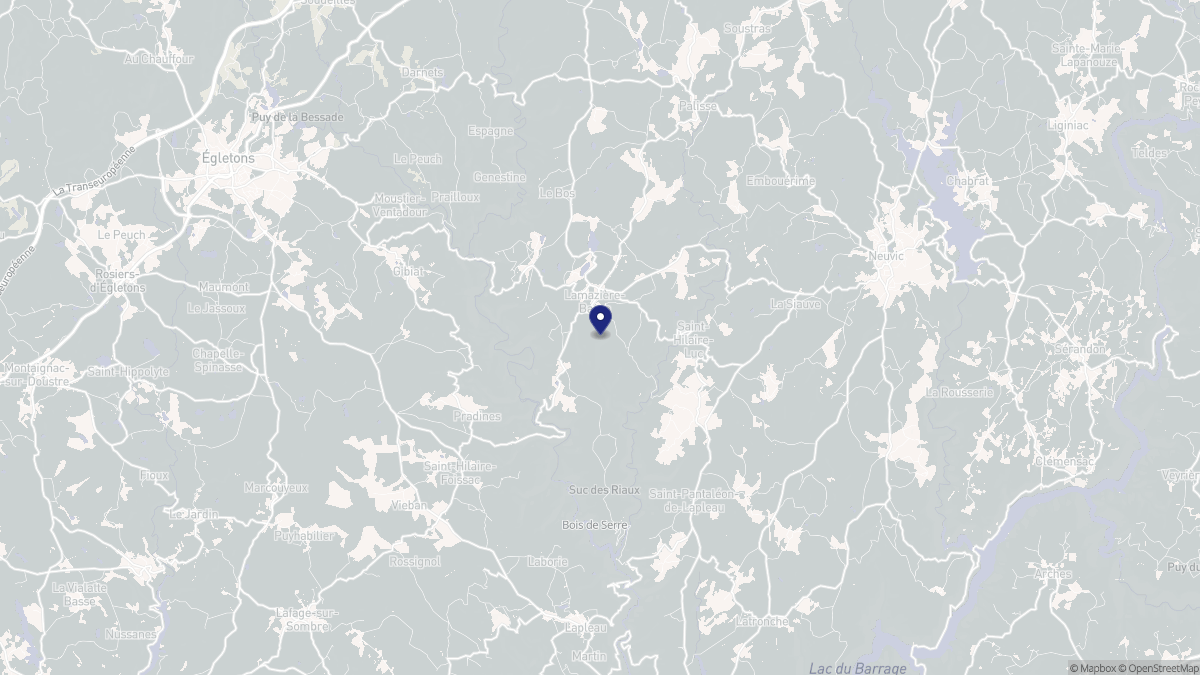 Aperçu cartographique de Lamazière-Basse, centré sur la commune